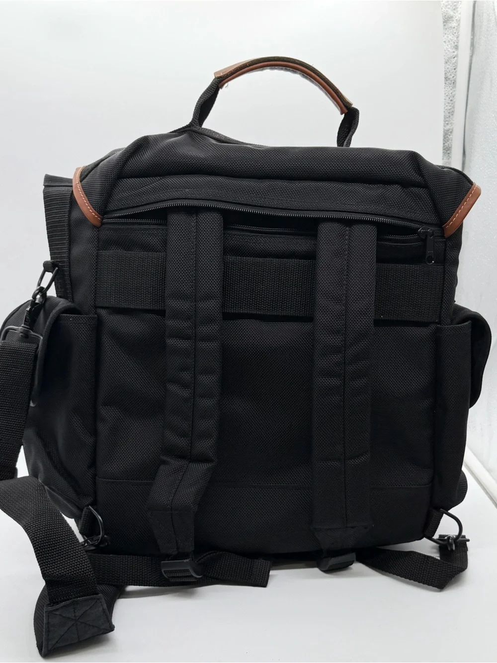 L.L. Bean Black Messenger Bag with Brown Trim
